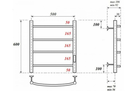 Купить Электрический полотенцесушитель Point П4 500x600 диммер справа  хром PN04856 фото №3