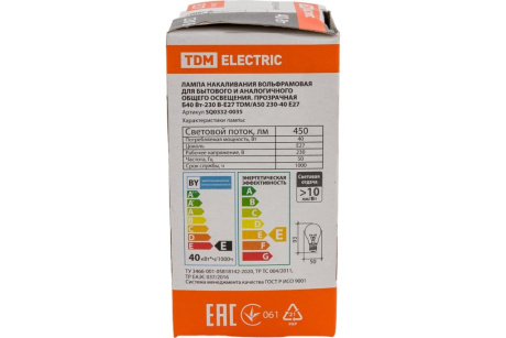 Купить Лампа накаливания общего назначения  Б40 Вт-230 В-Е27 TDM фото №6